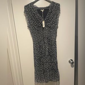 Women’s Max Studio New XL Blue Floral Short Sleeve Mid Dress V Neck